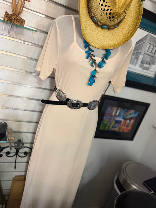 cream color layer mesh dress