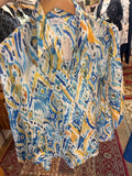 Denim friendly print pullover with collar