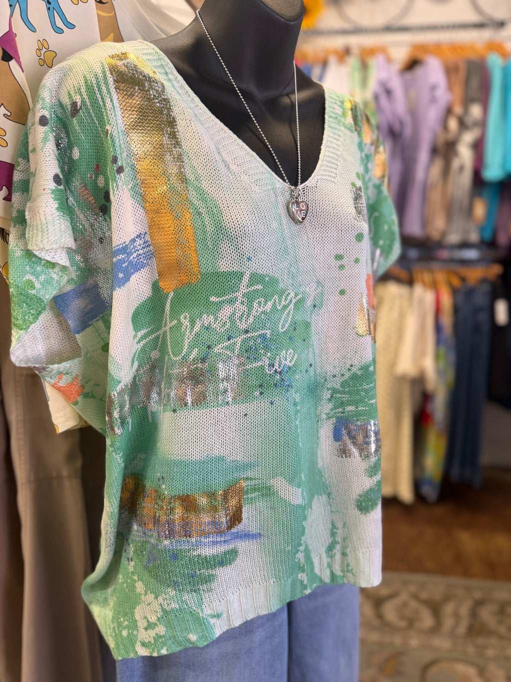 Lightweight foil print sweater made in Italy