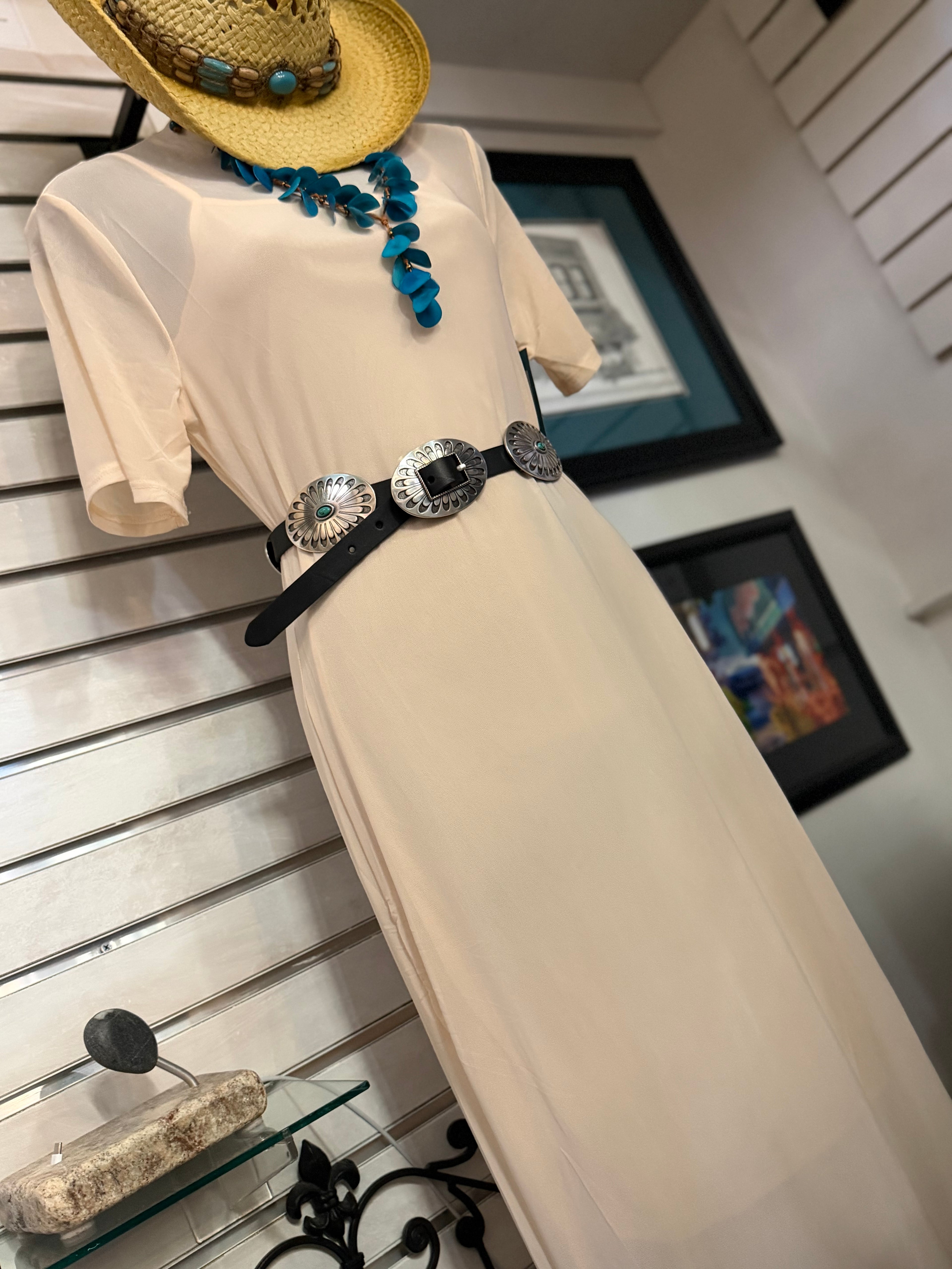 cream color layer mesh dress