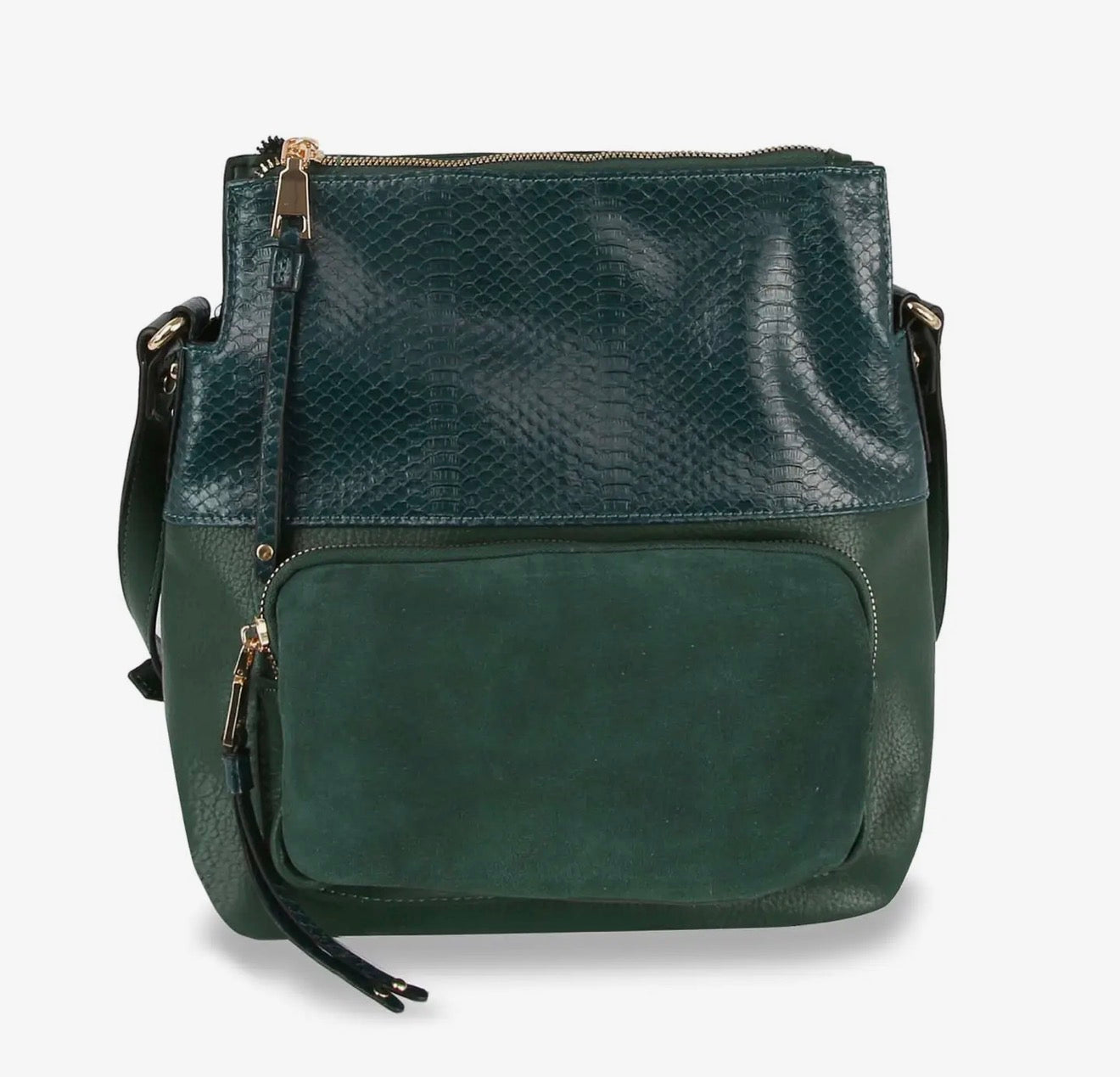 Genuine leather fold over crossbody sling in green