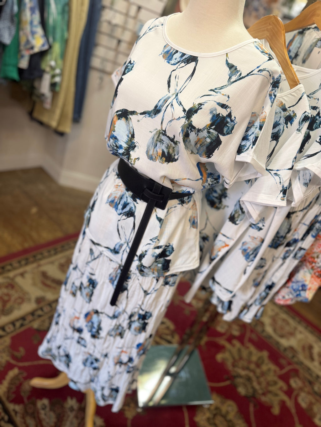 Blue & white print top
