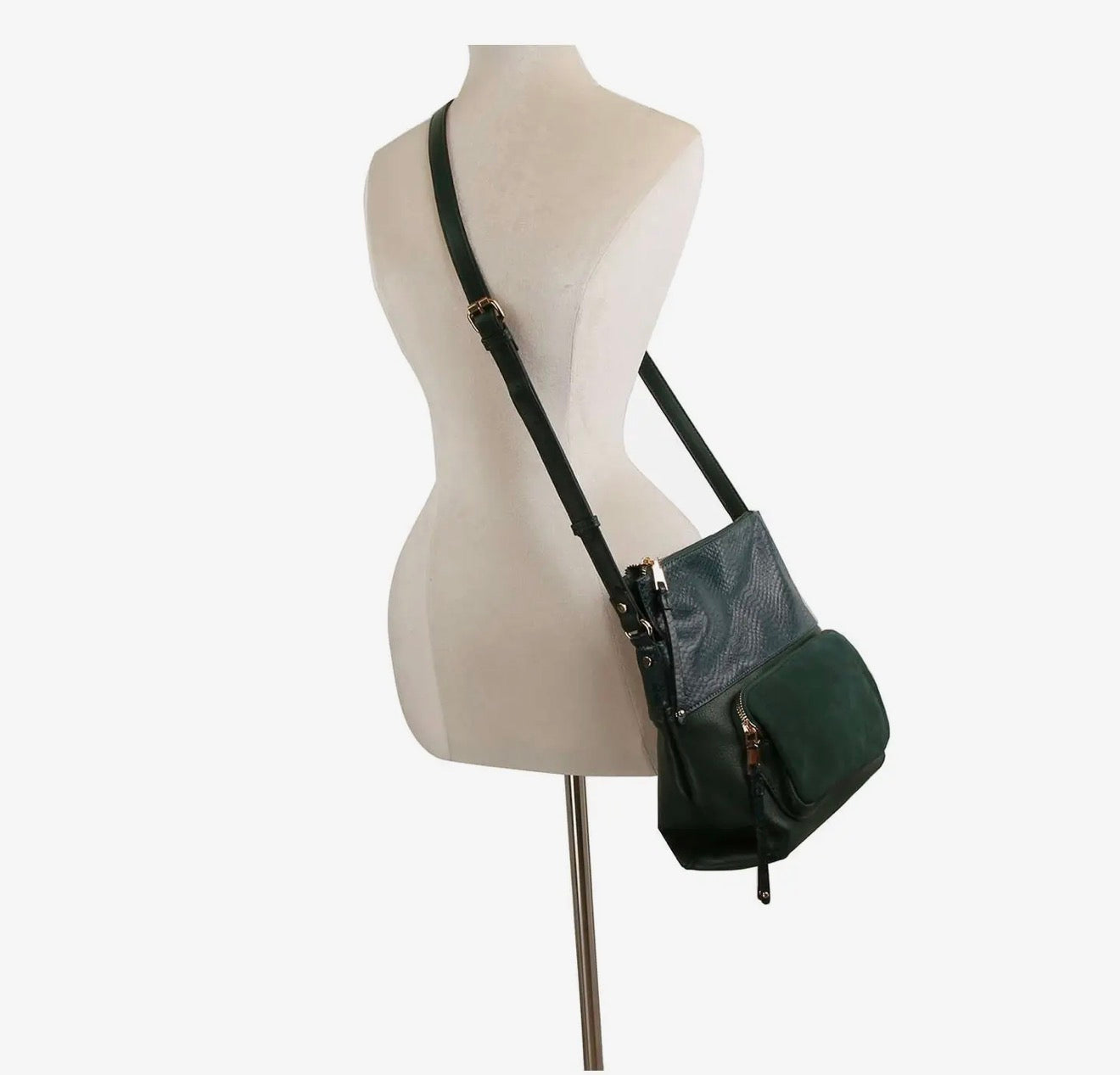 Genuine leather fold over crossbody sling in green