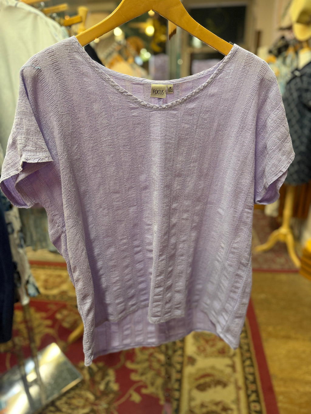 V neck 100% cotton lightweight mineral wash lavender top