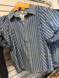 Stripe denim button-up top easel