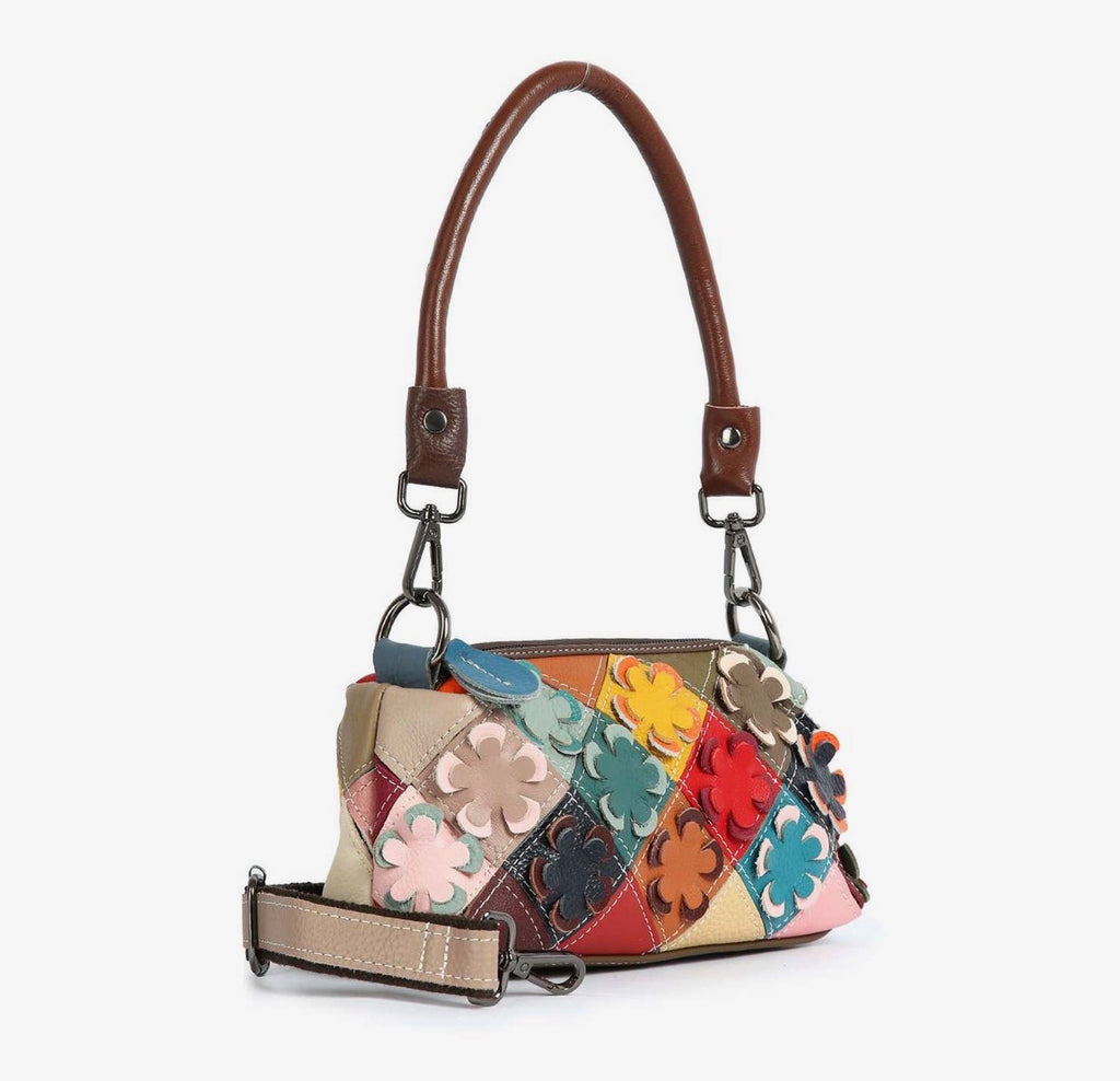 Genuine leather petite colorful floral design bag