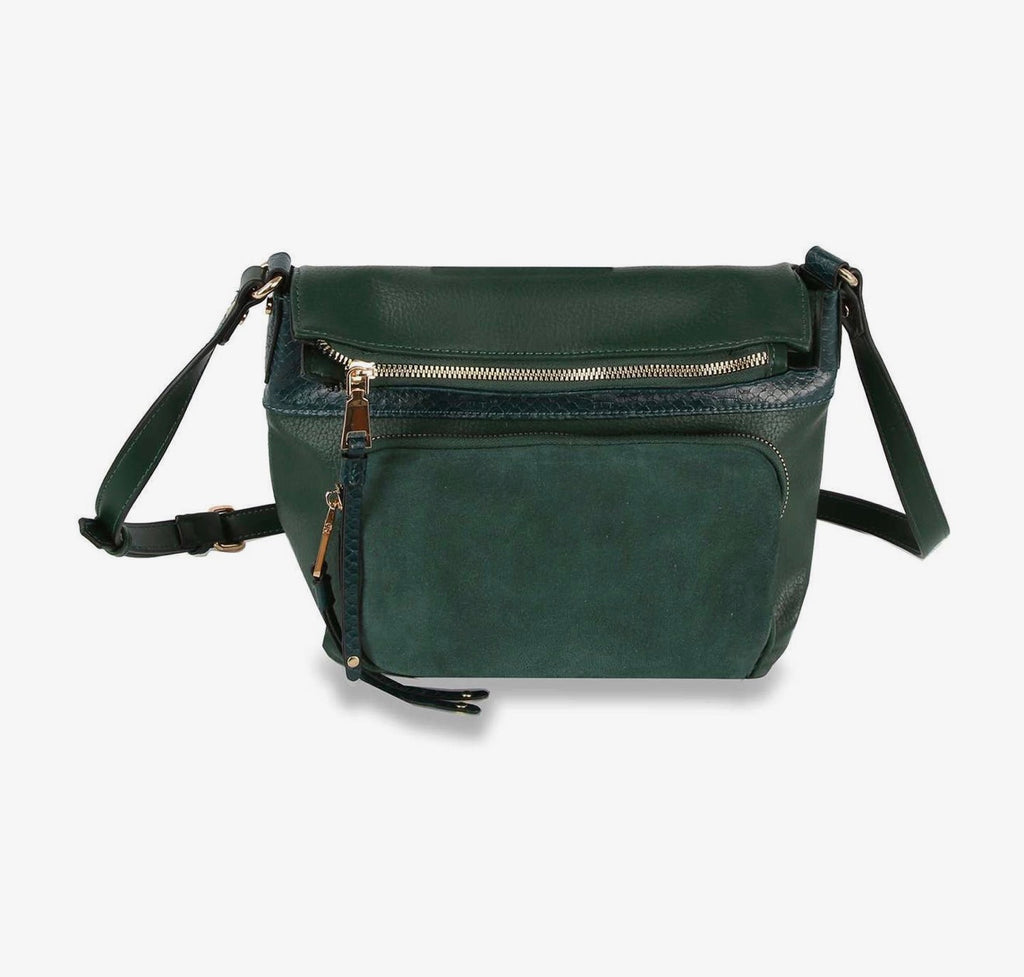 Genuine leather fold over crossbody sling in green