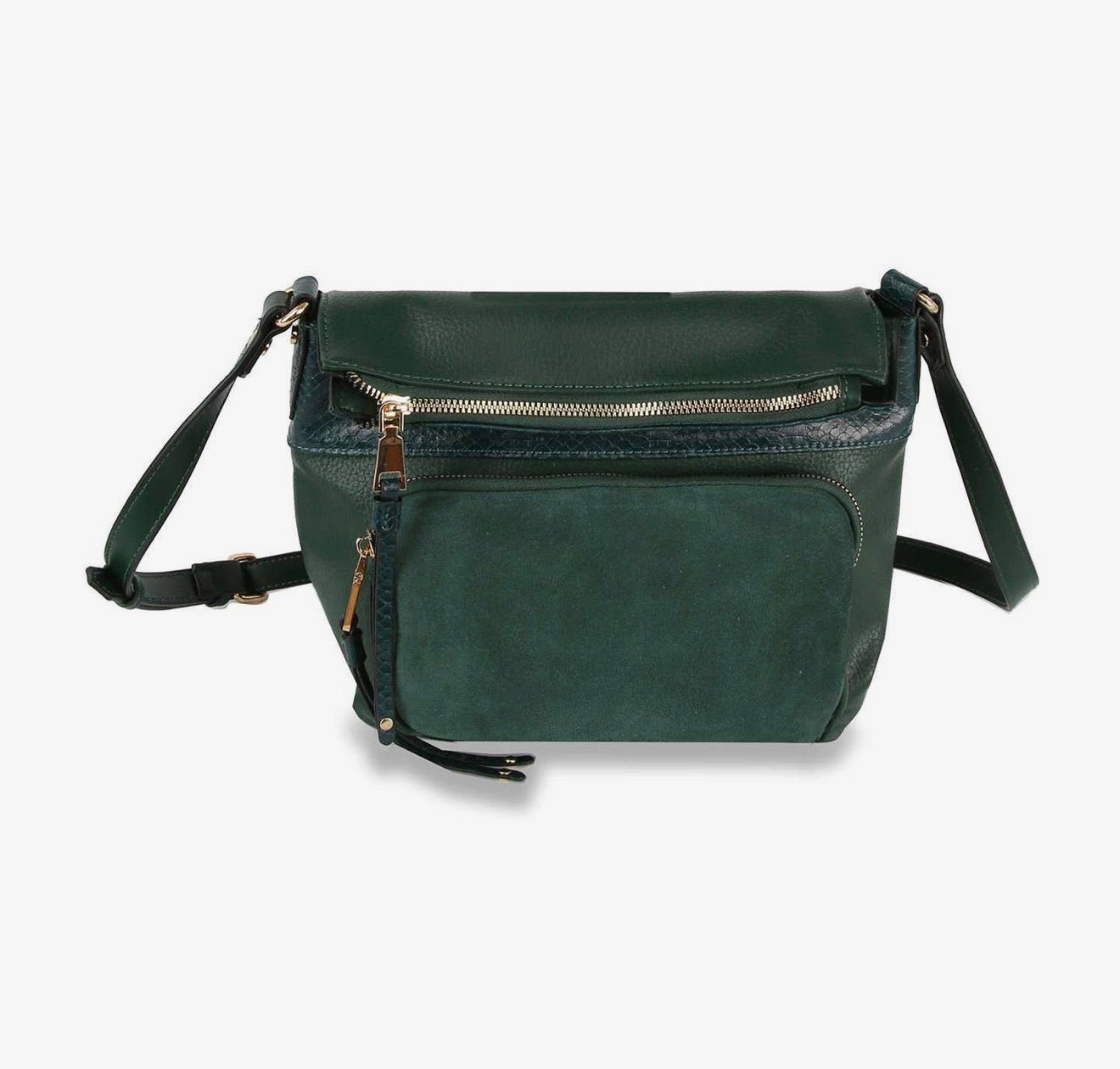 Genuine leather fold over crossbody sling in green