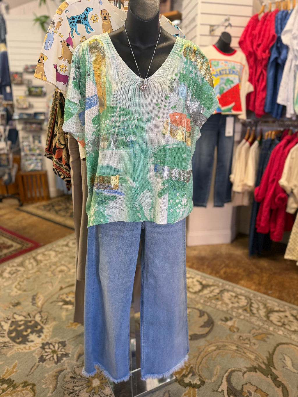 Lightweight foil print sweater made in Italy