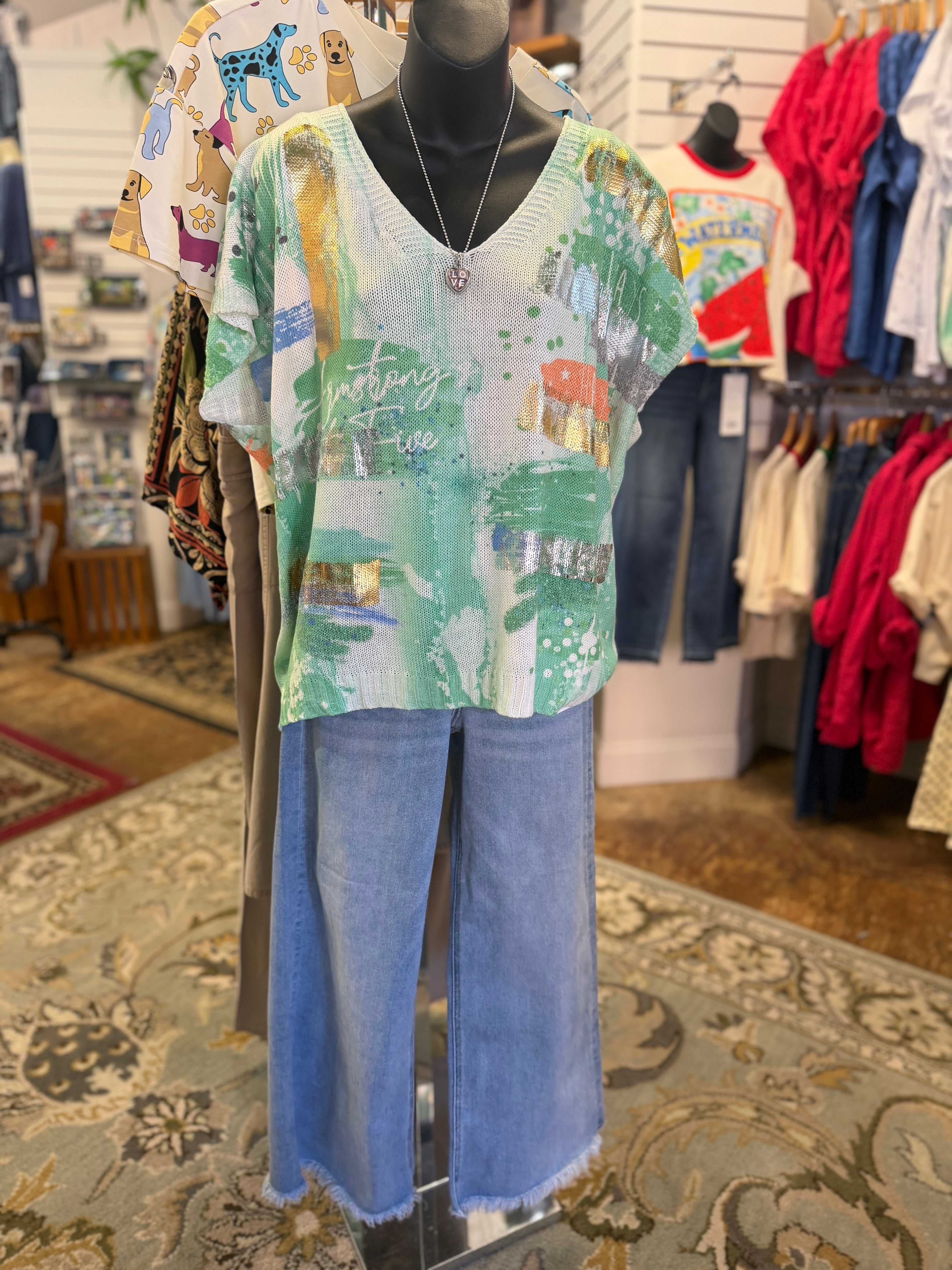 Lightweight foil print sweater made in Italy