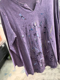 Amethyst colored mineral wash dragonfly print tunic