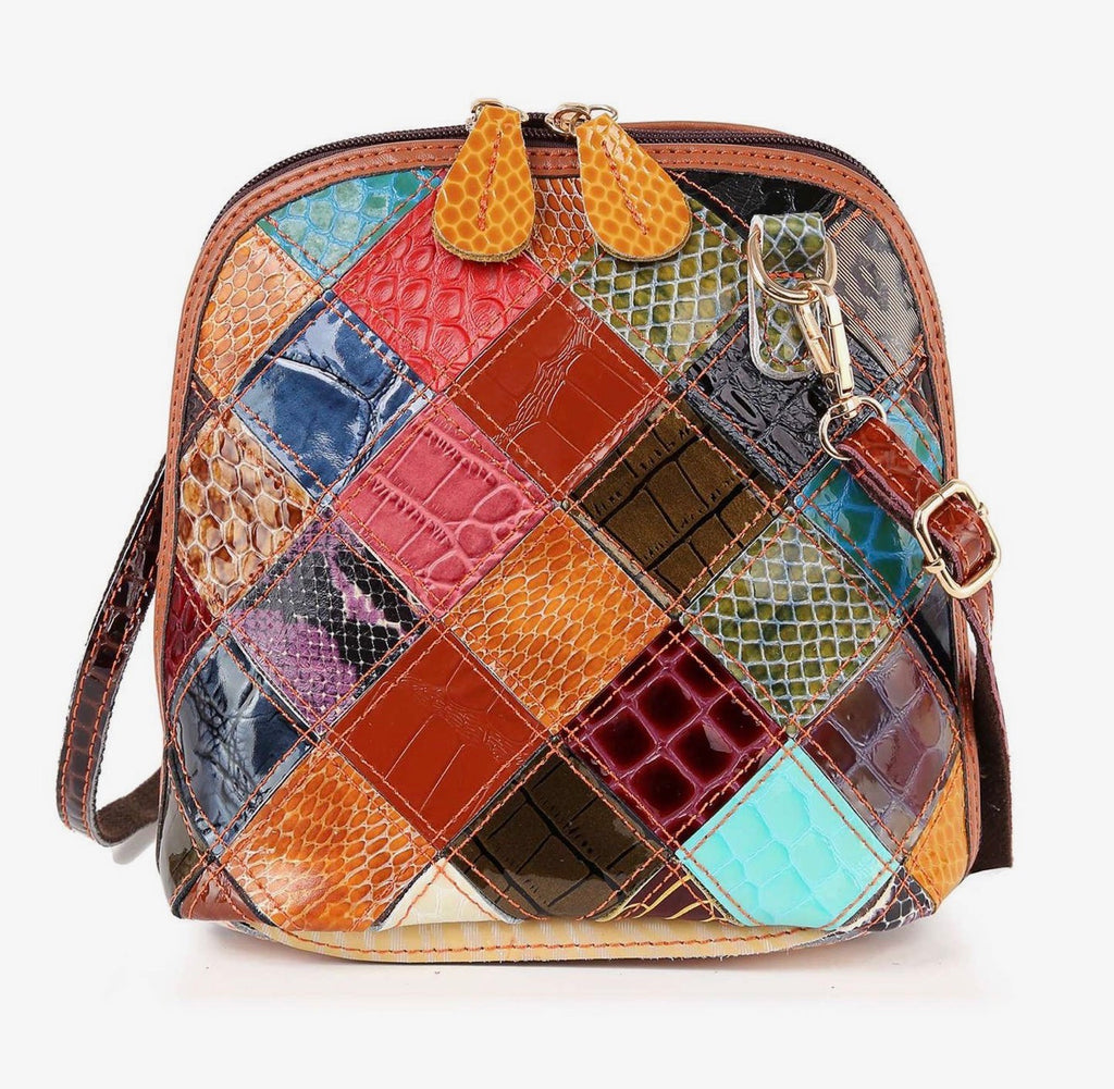 Genuine leather patchwork crossbody sling