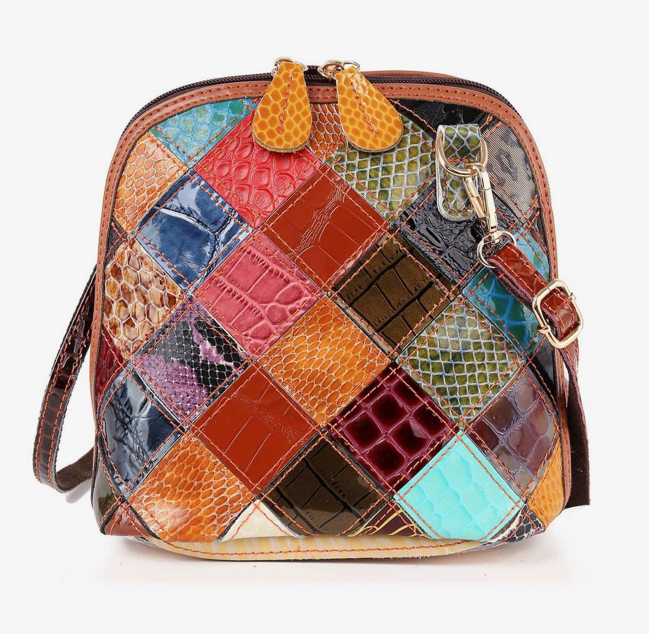Genuine leather patchwork crossbody sling