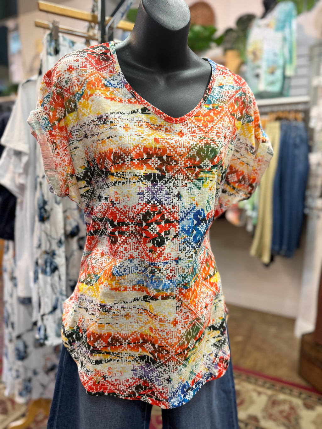Southwest print v-neck top