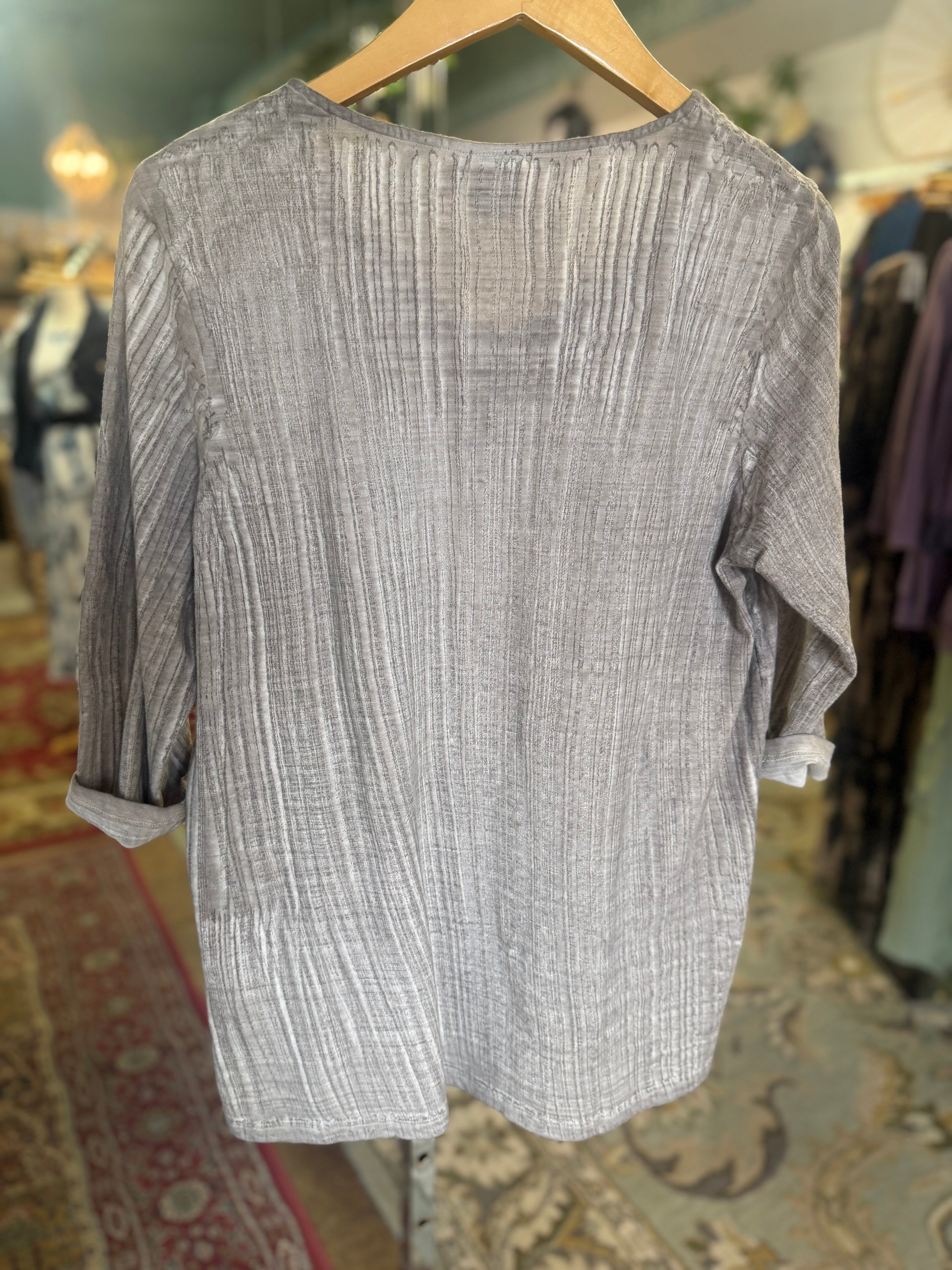 3/4 sleeve 100% cotton brush dye taupe top