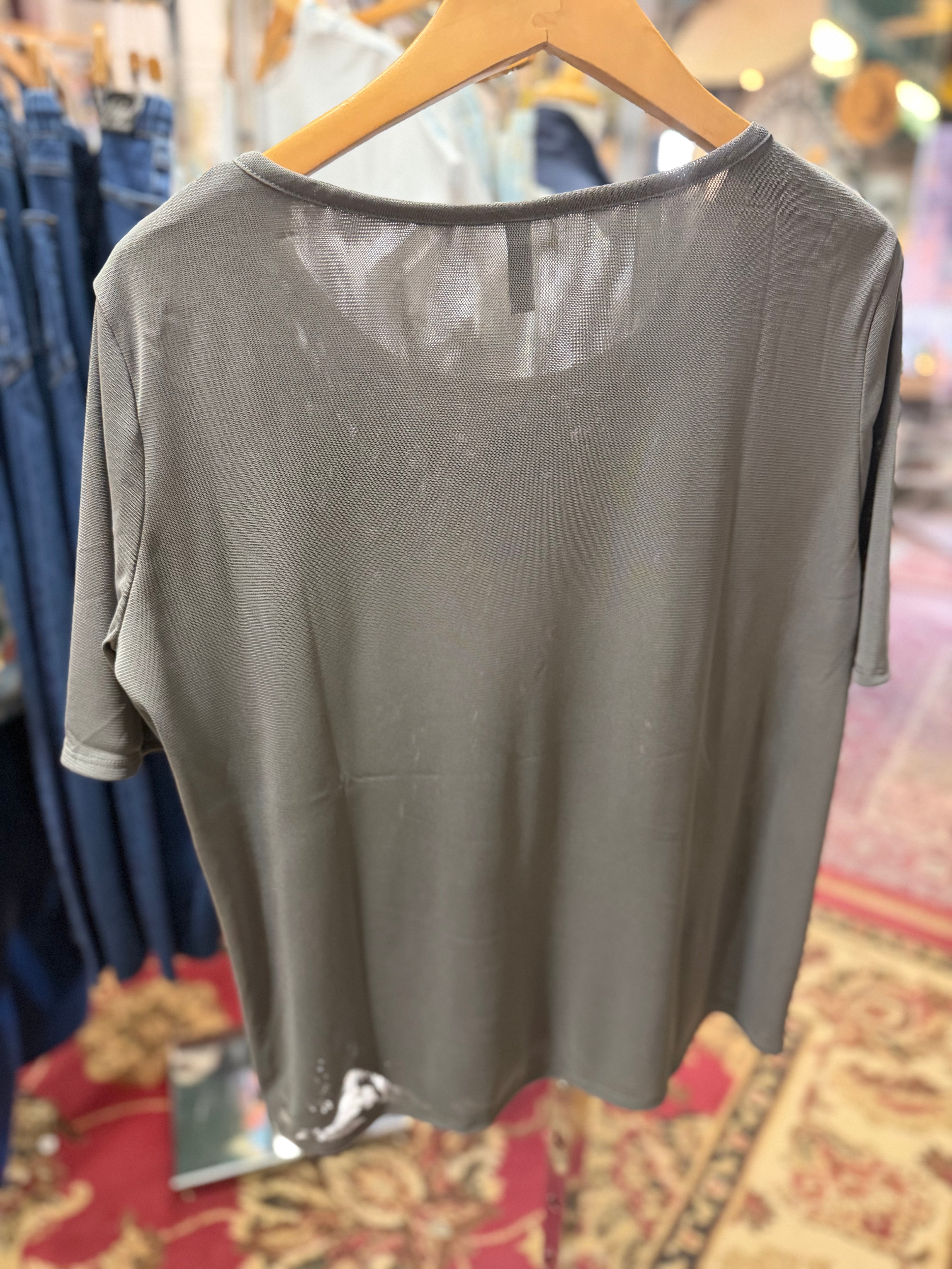Double layer mesh long short sleeve top