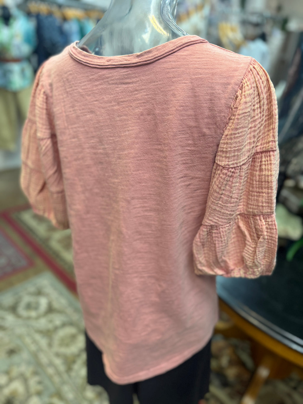 Mineral wash puff sleeve top