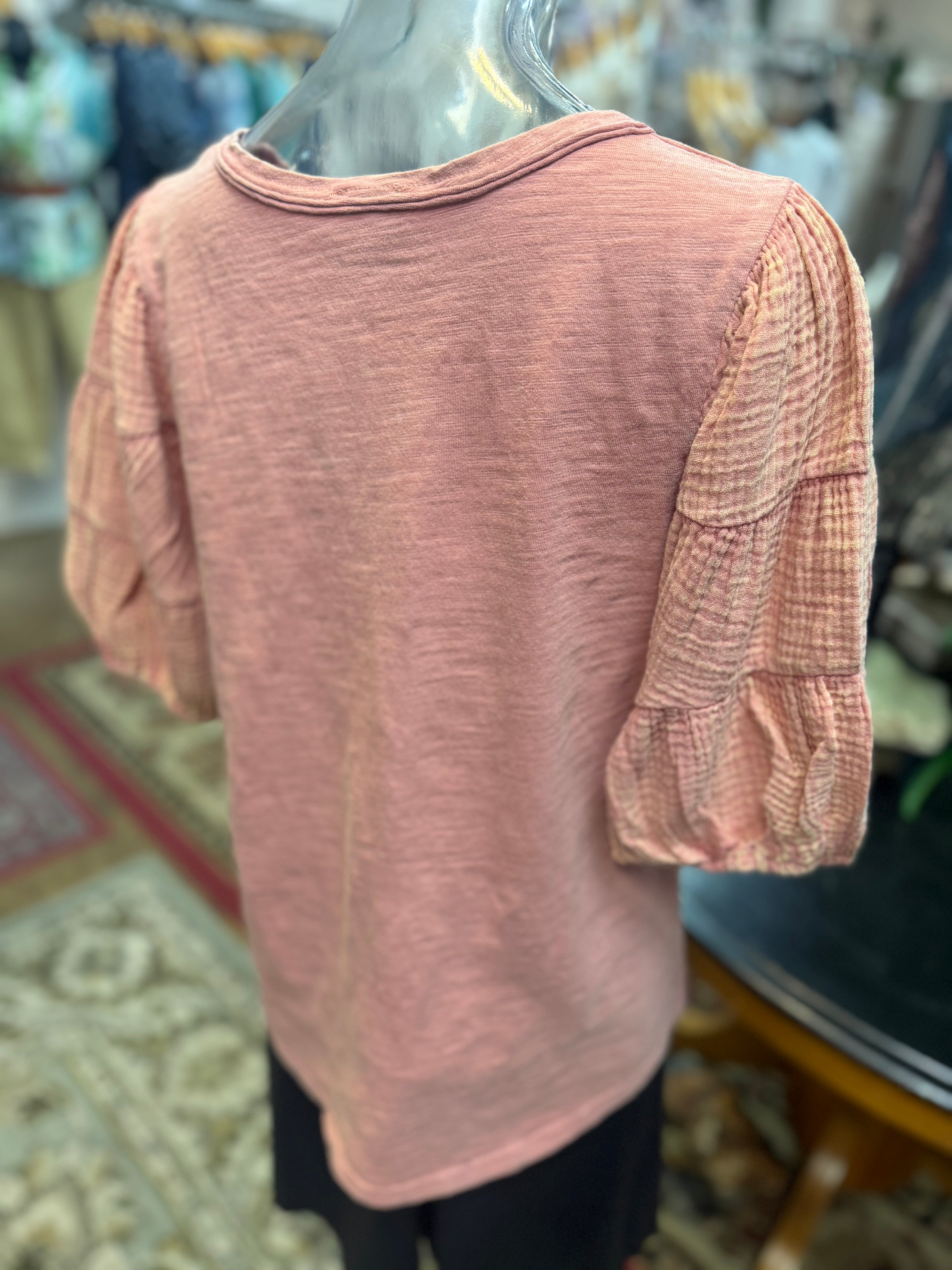 Mineral wash puff sleeve top