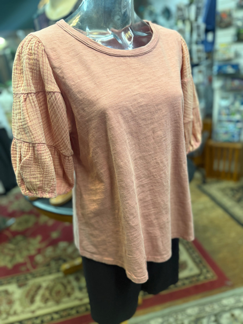 Mineral wash puff sleeve top