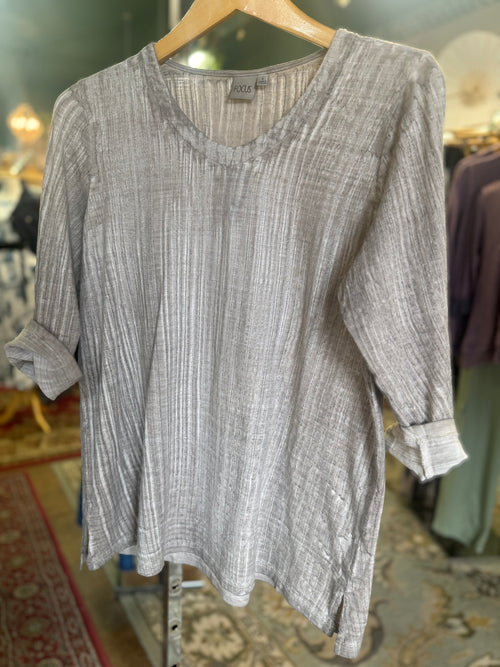 3/4 sleeve 100% cotton brush dye taupe top