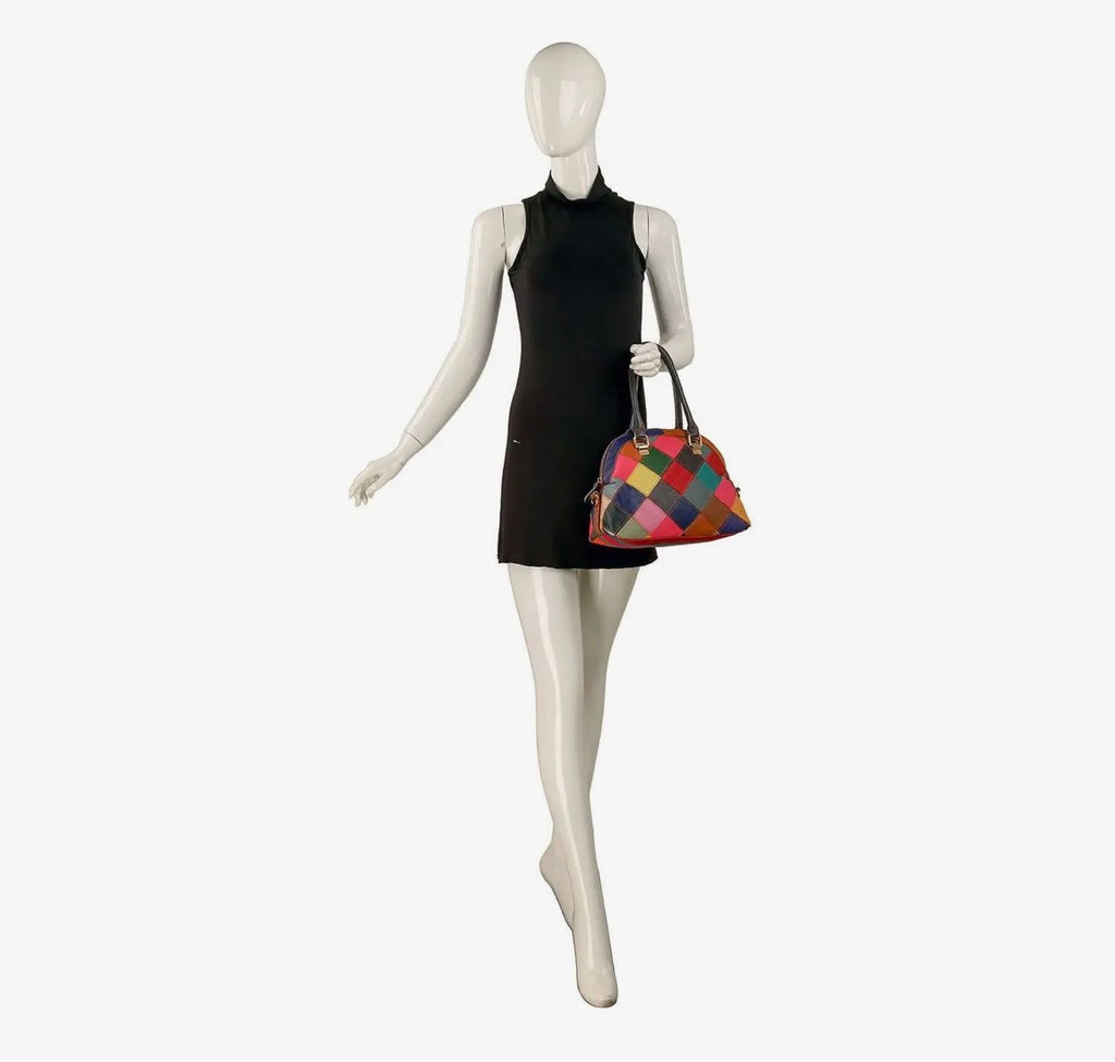 genuine leather colorful satchel handbag