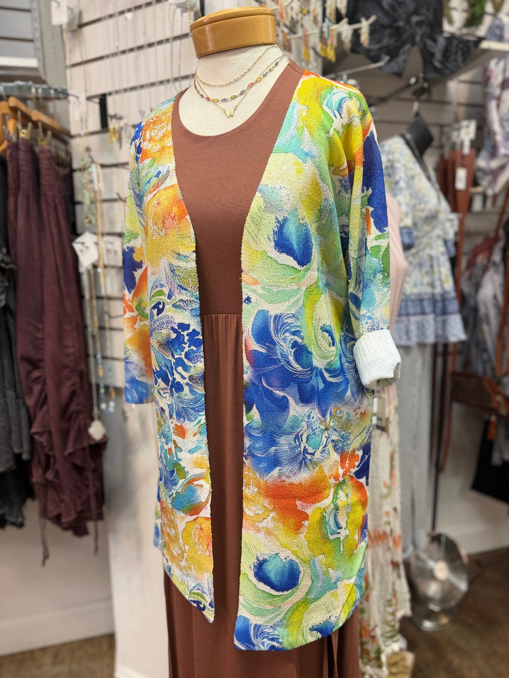 Vibrant color open lightweight knit cardigan
