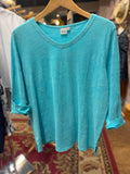 3/4 sleeve 100% cotton turquoise top