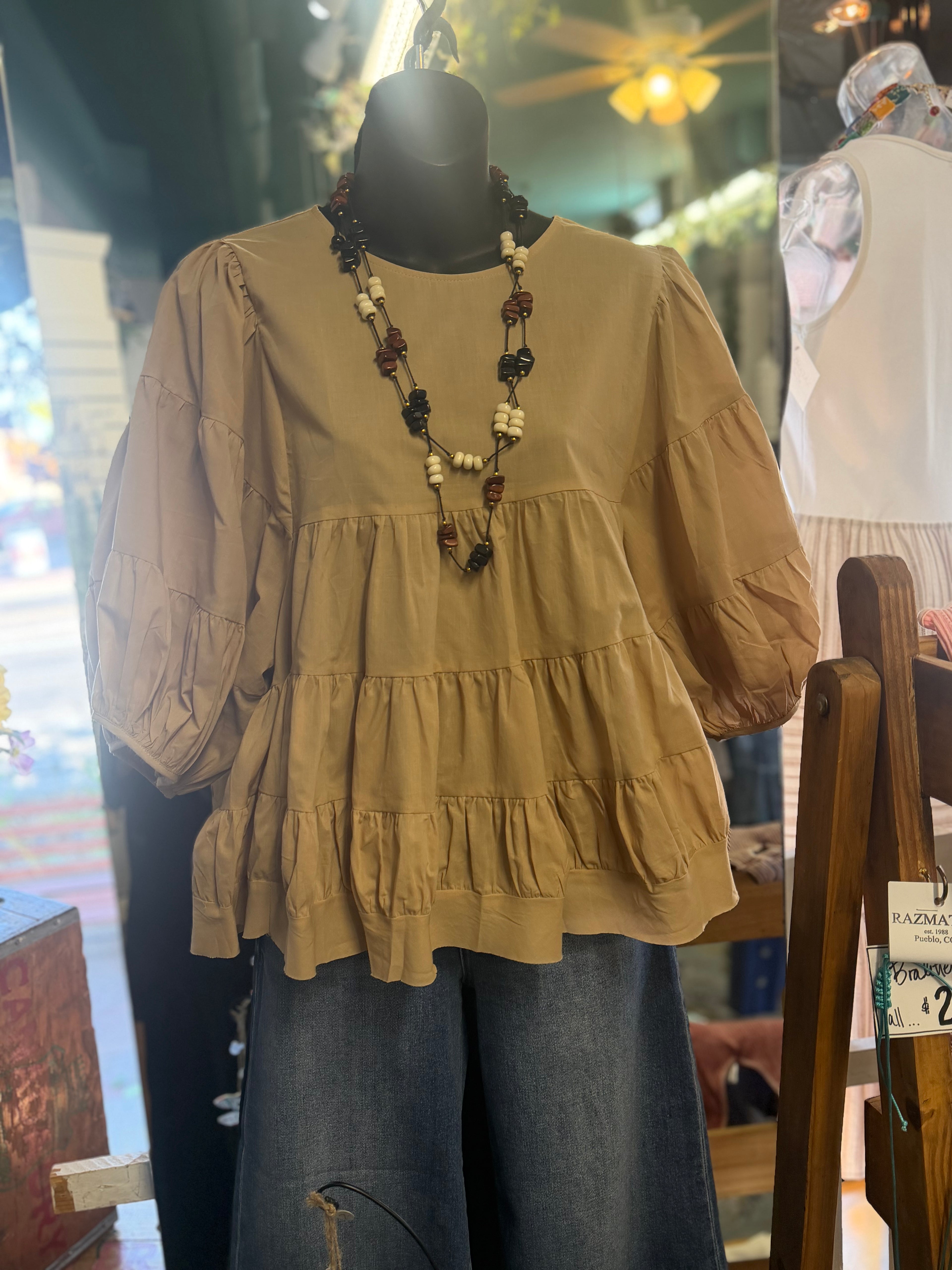 Babydoll khaki top 3/4 sleeve
