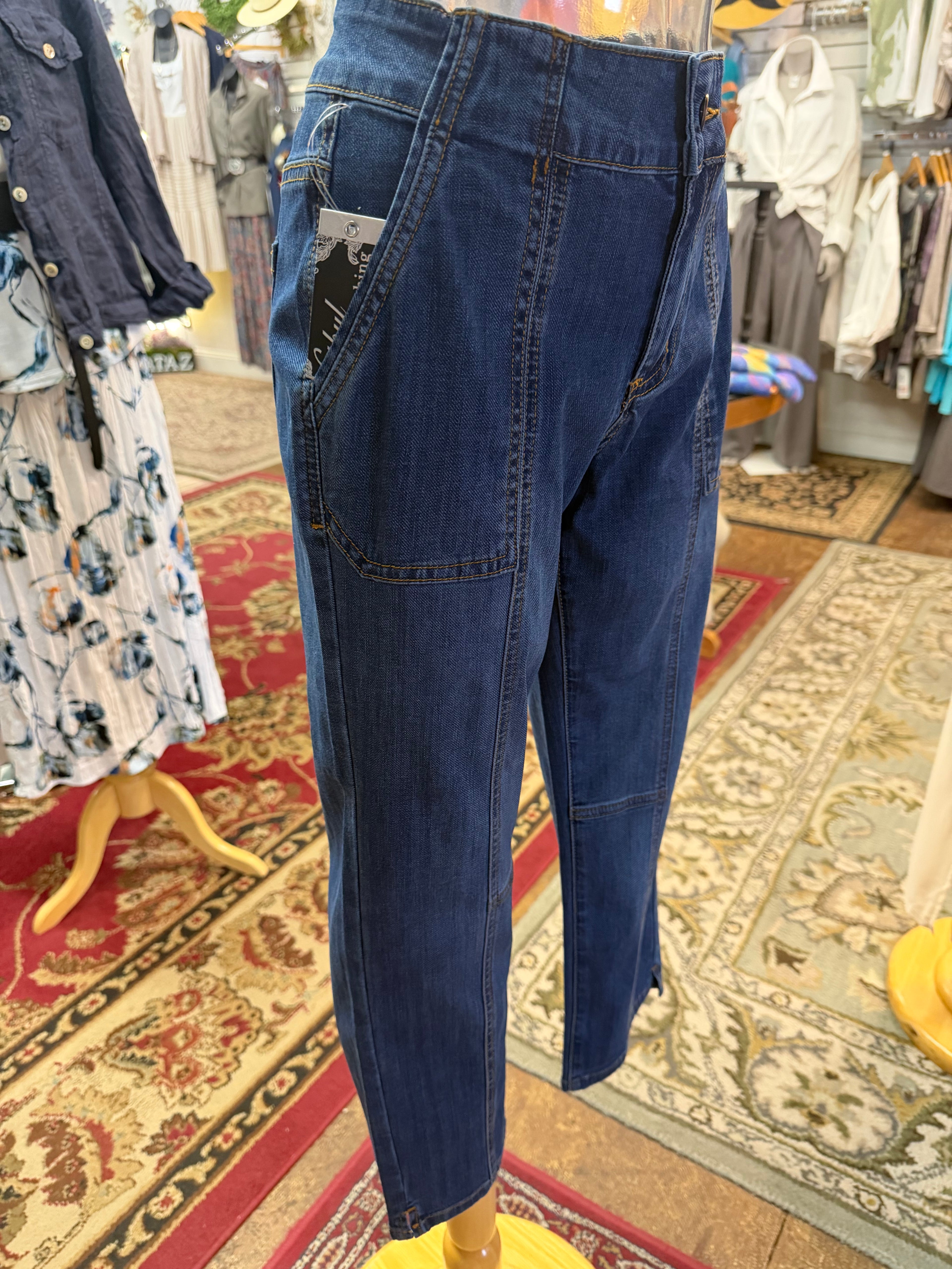 Zip front patch pocket slim fit pant with stitch details