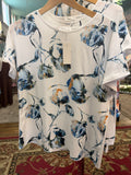 Blue & white print top