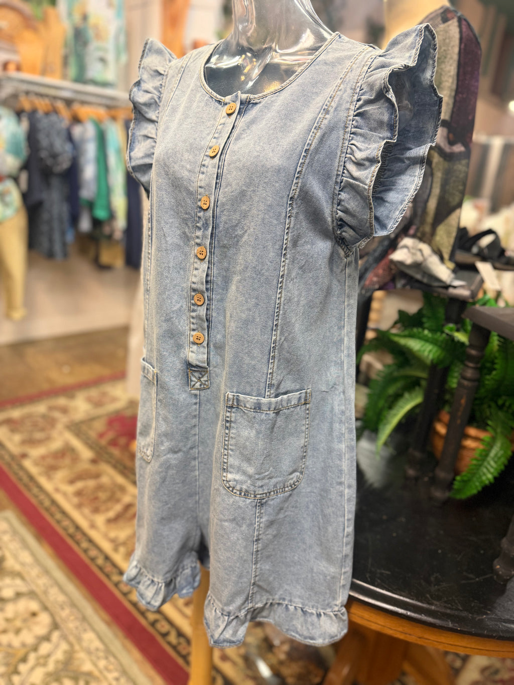 Denim ruffle romper