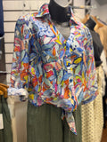 Tie front lightweight new leaf print