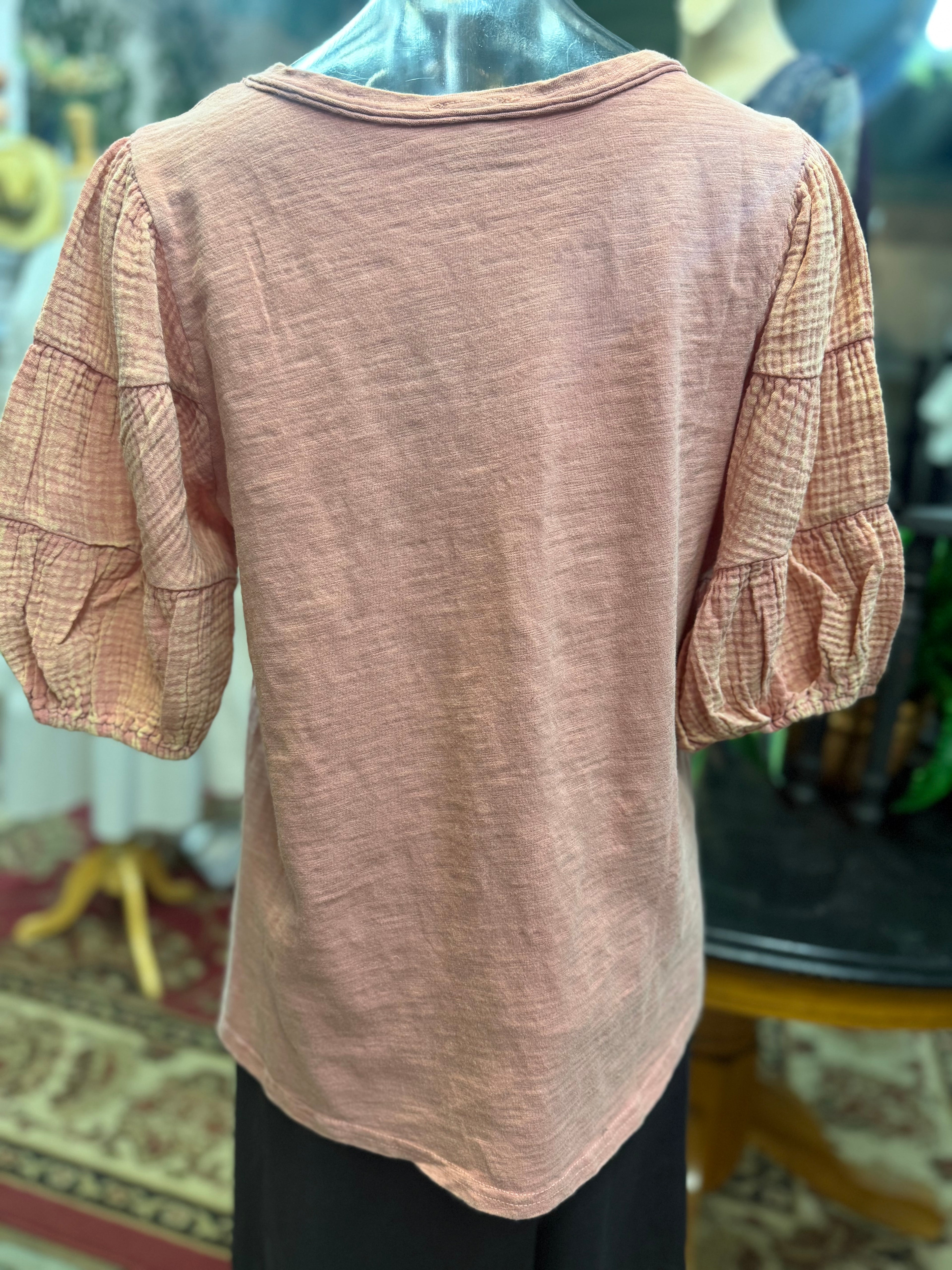 Mineral wash puff sleeve top