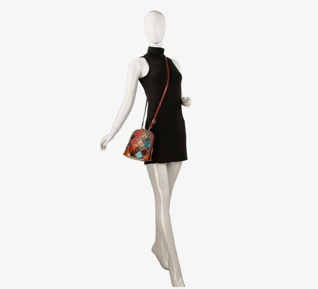 Genuine leather patchwork crossbody sling