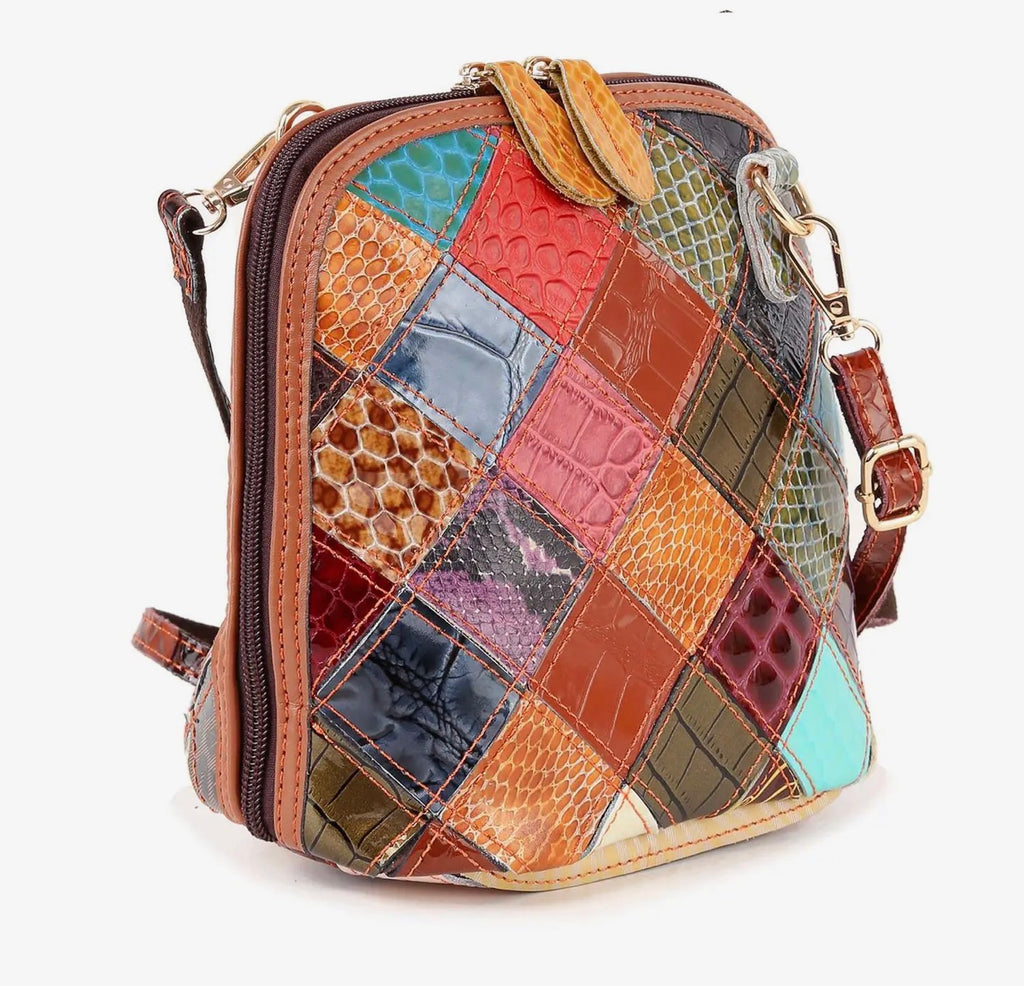 Genuine leather patchwork crossbody sling