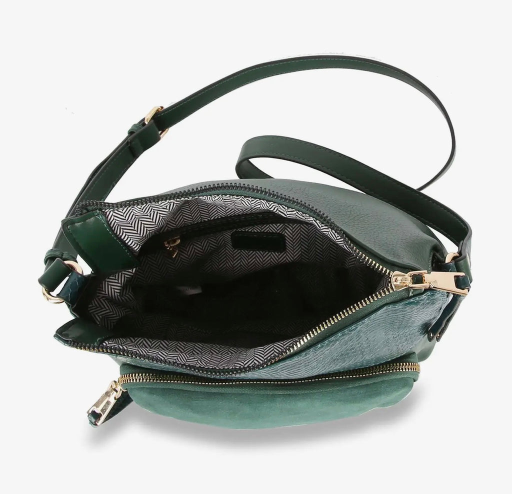 Genuine leather fold over crossbody sling in green