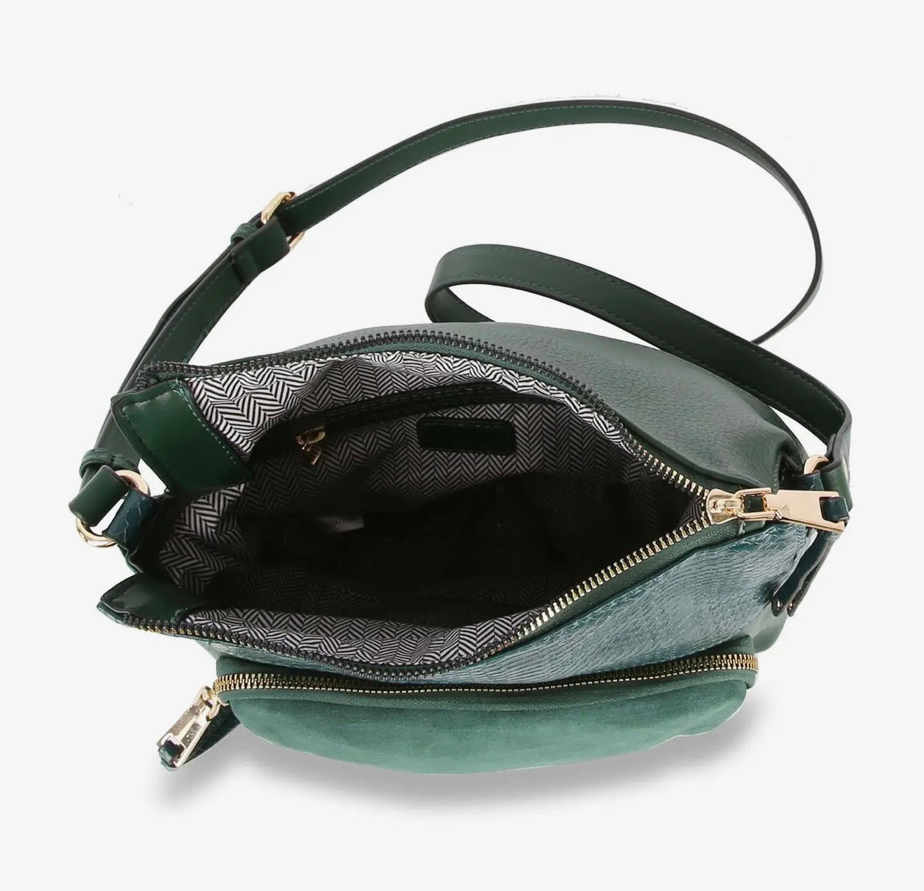 Genuine leather fold over crossbody sling in green