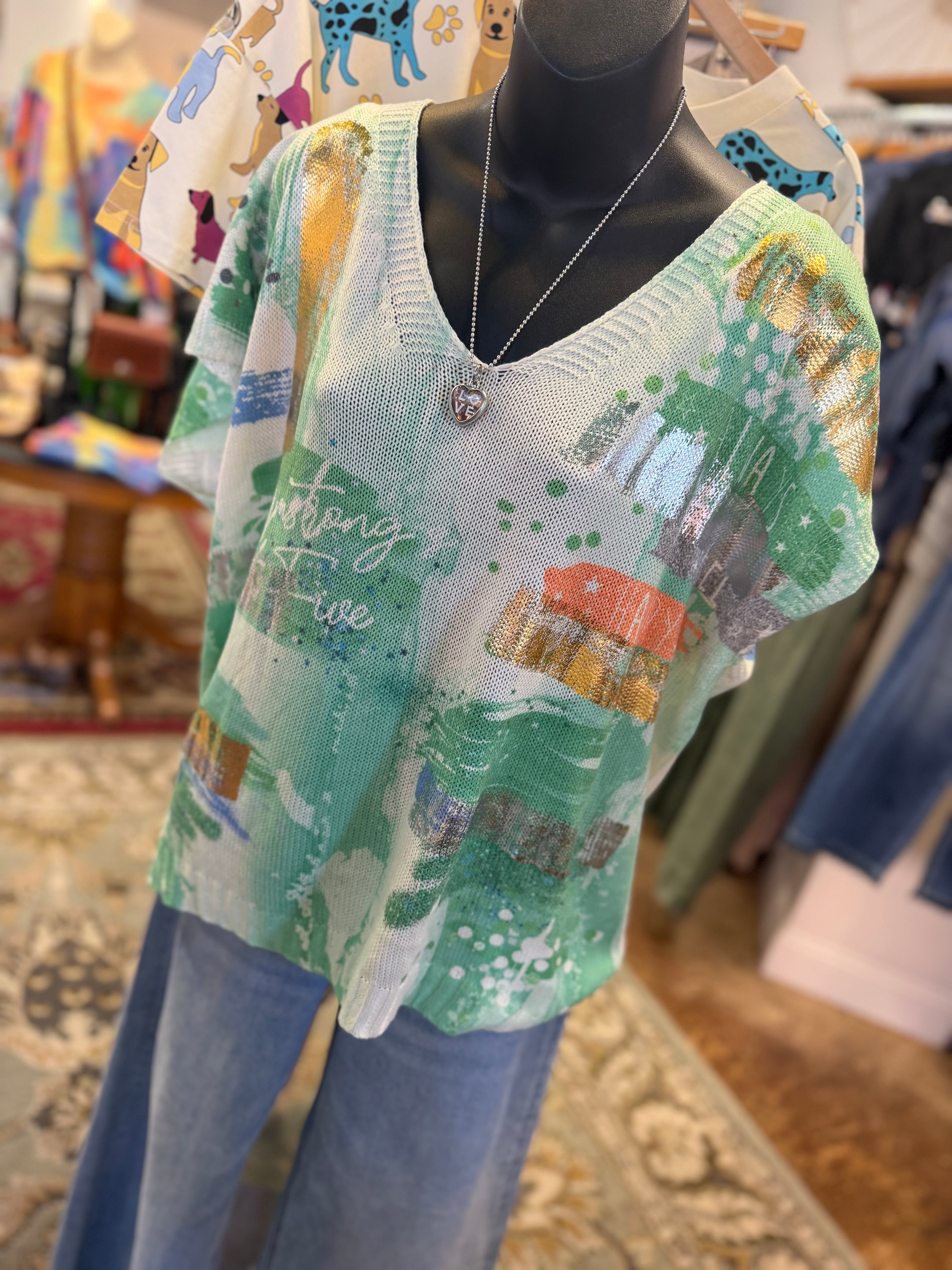 Lightweight foil print sweater made in Italy