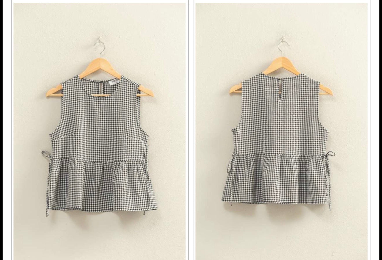 gingham black & white tank with bows