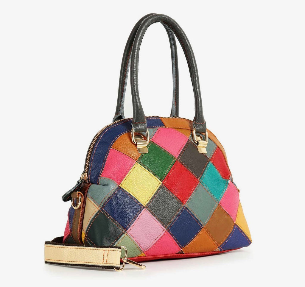 genuine leather colorful satchel handbag