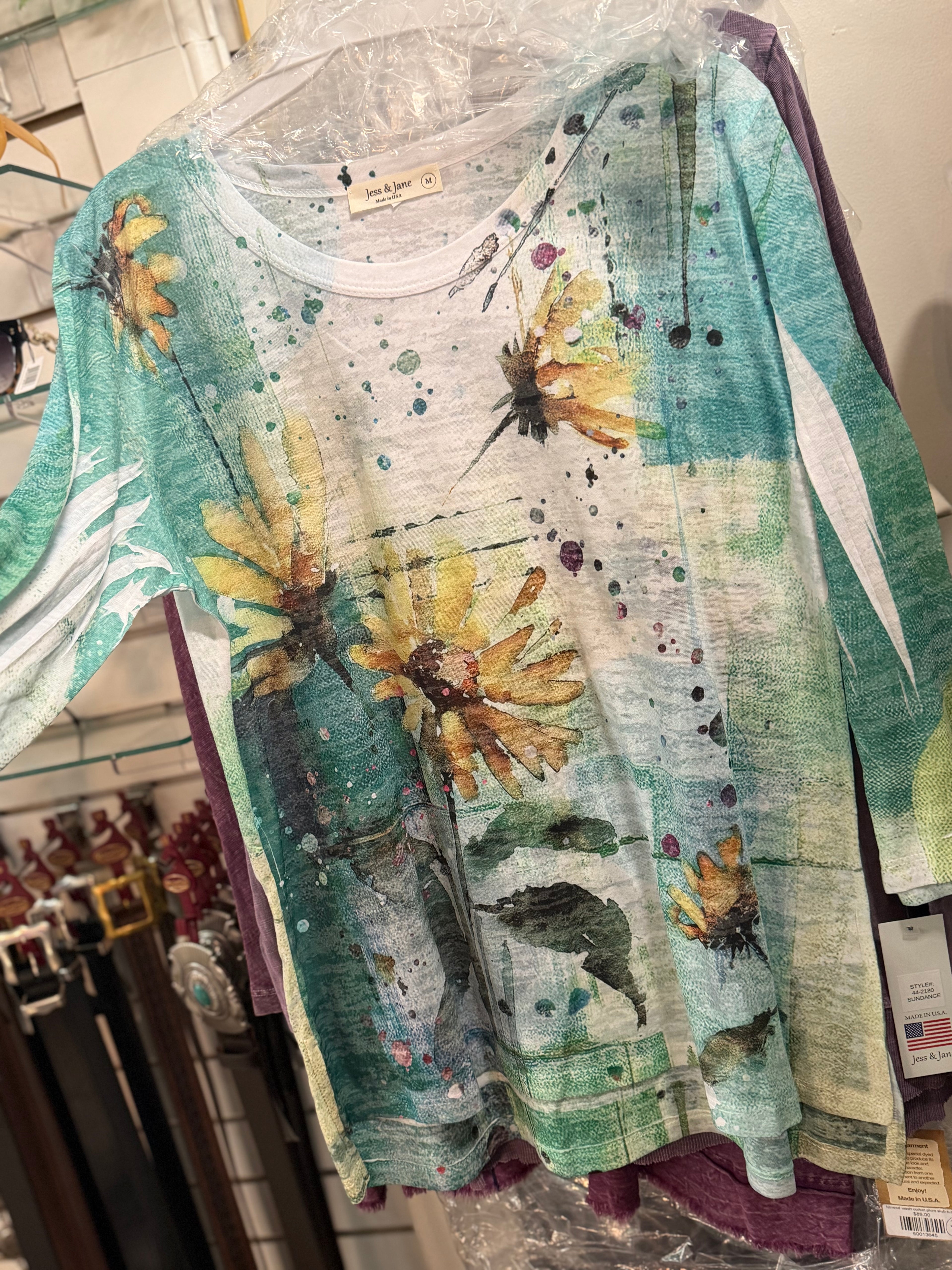 3/4 sleeve sunflower print tunic