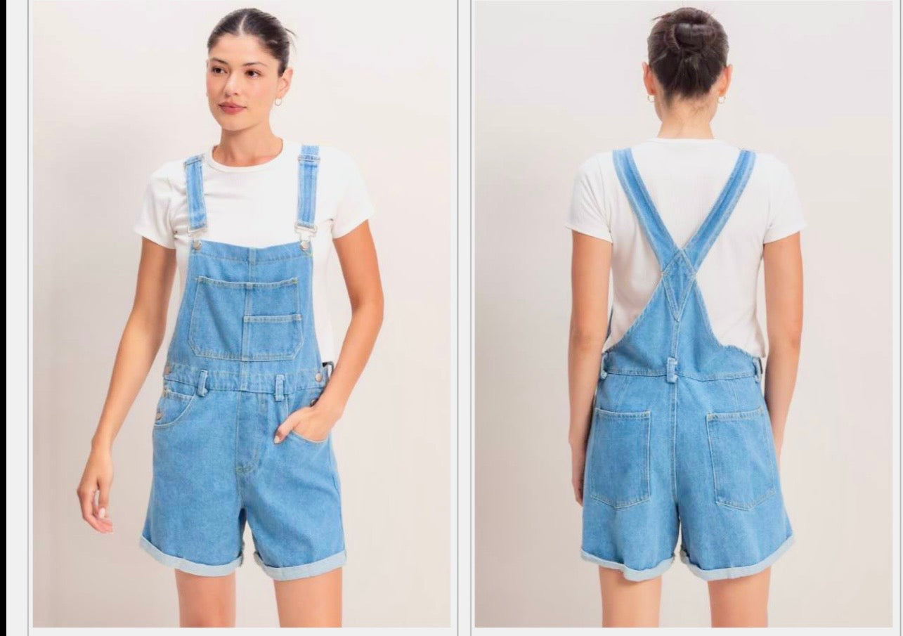 lightwash denim overall shorts