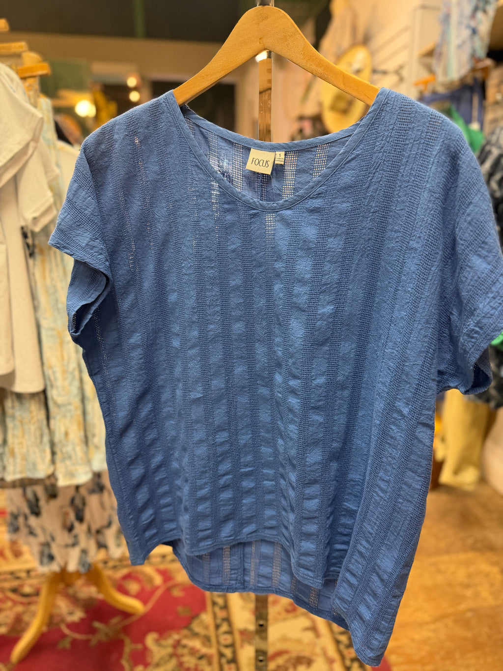 V neck 100% cotton lightweight French blue top