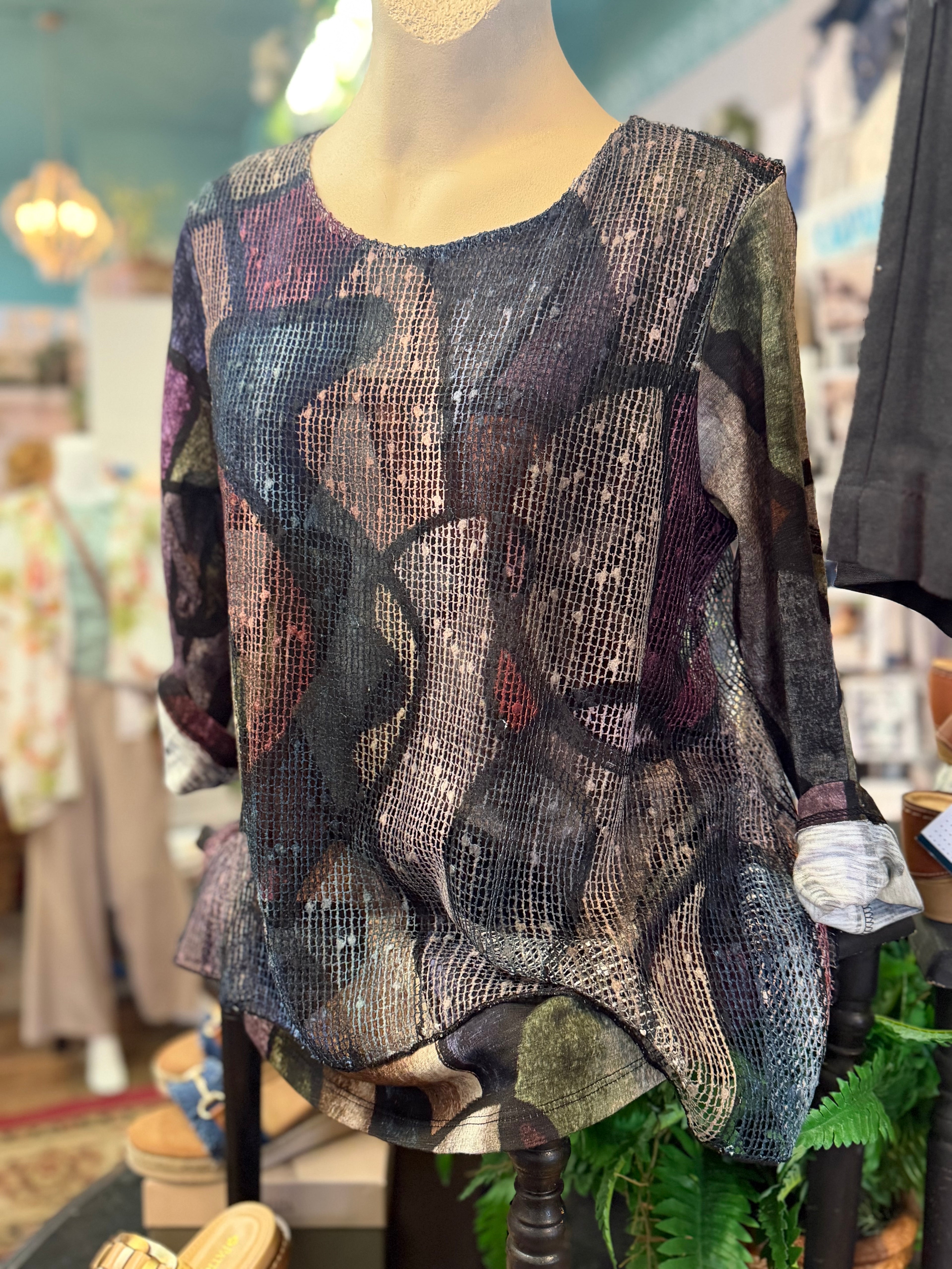 Boucle mesh overlay Cotton modal print JJ blouse