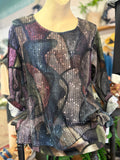 Boucle mesh overlay Cotton modal print JJ blouse