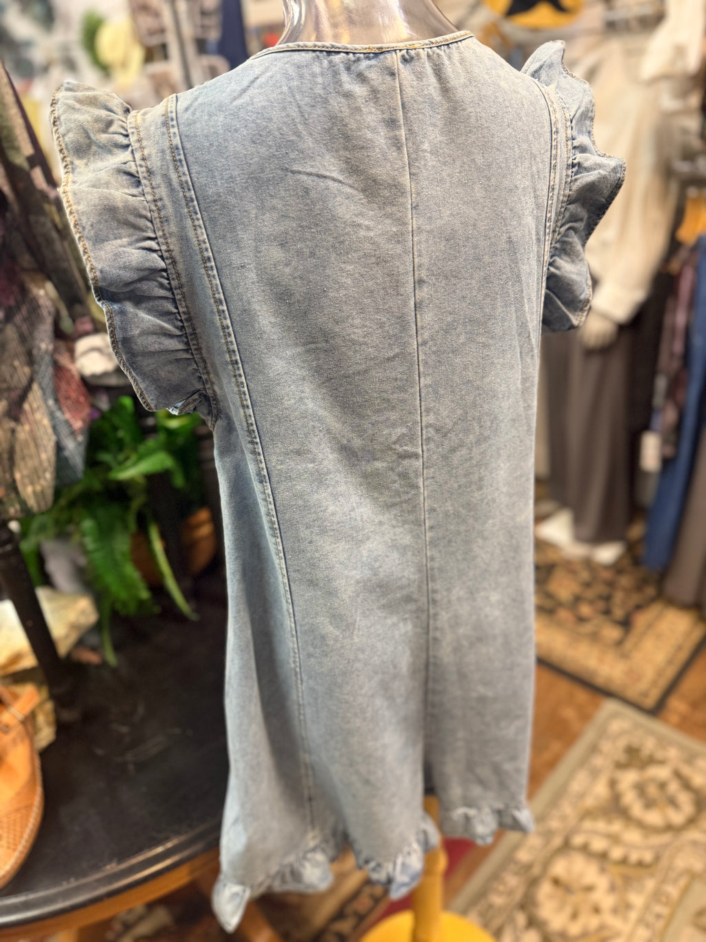 Denim ruffle romper