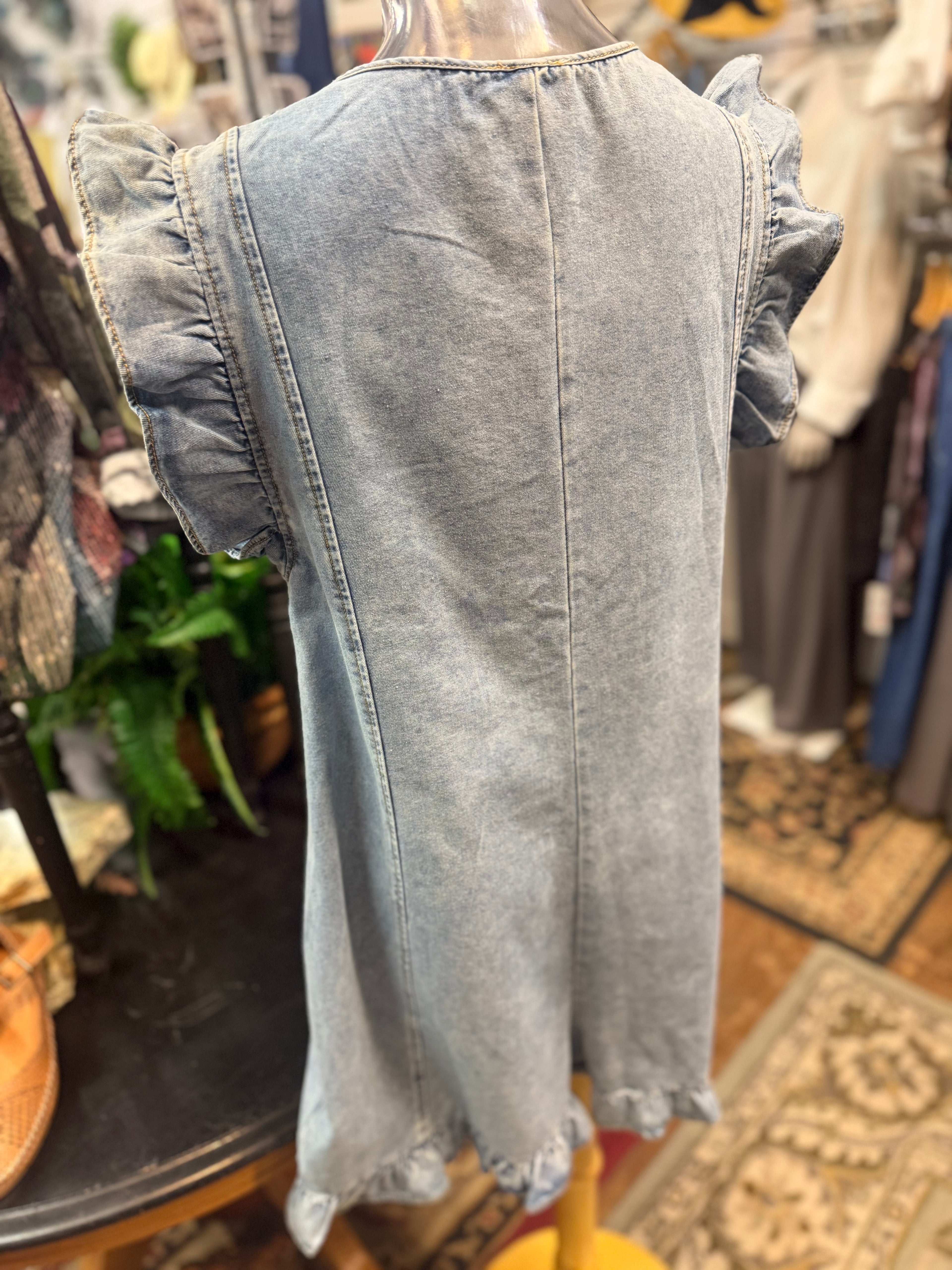 Denim ruffle romper