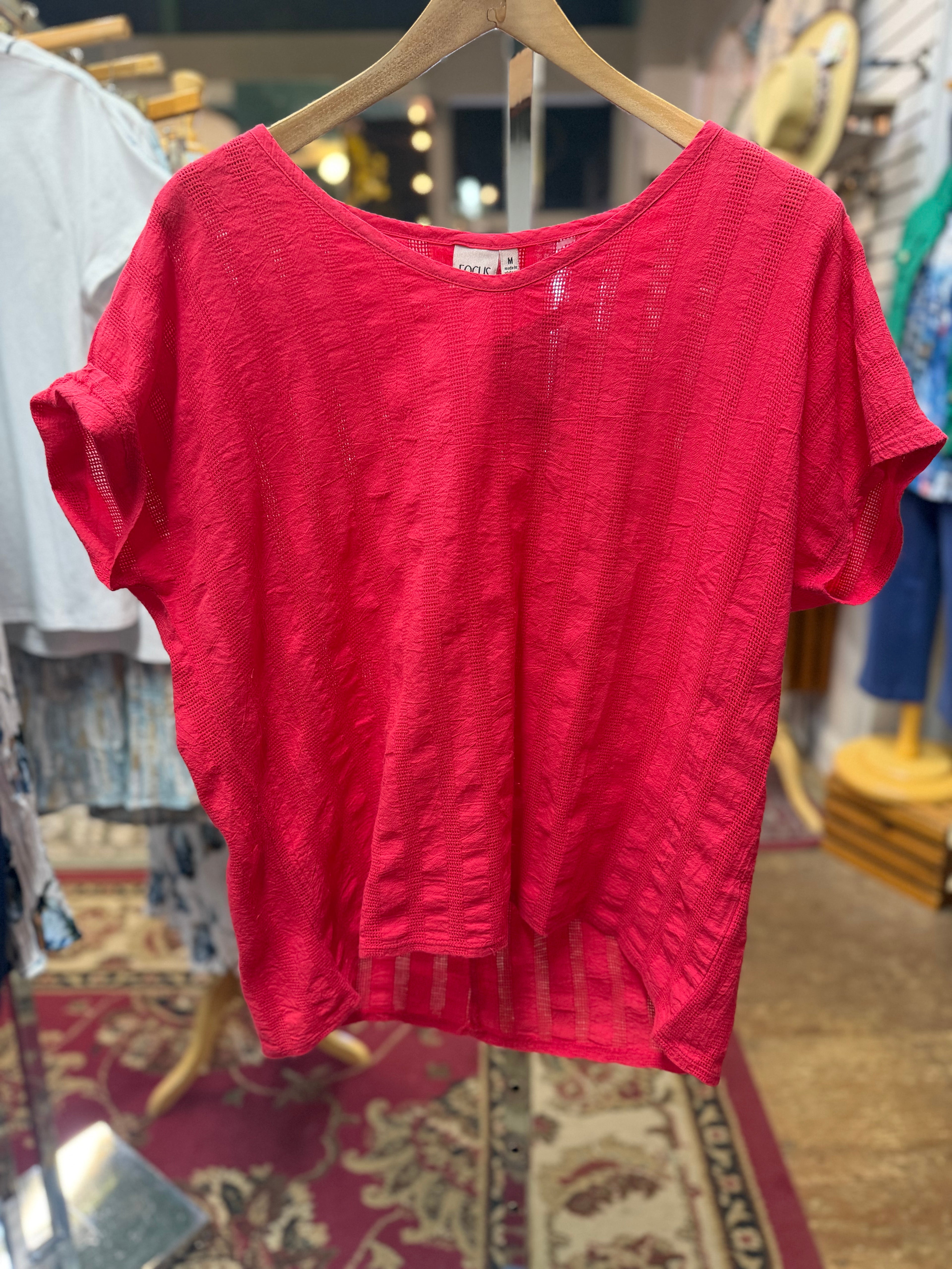 V neck 100% cotton lightweight red top