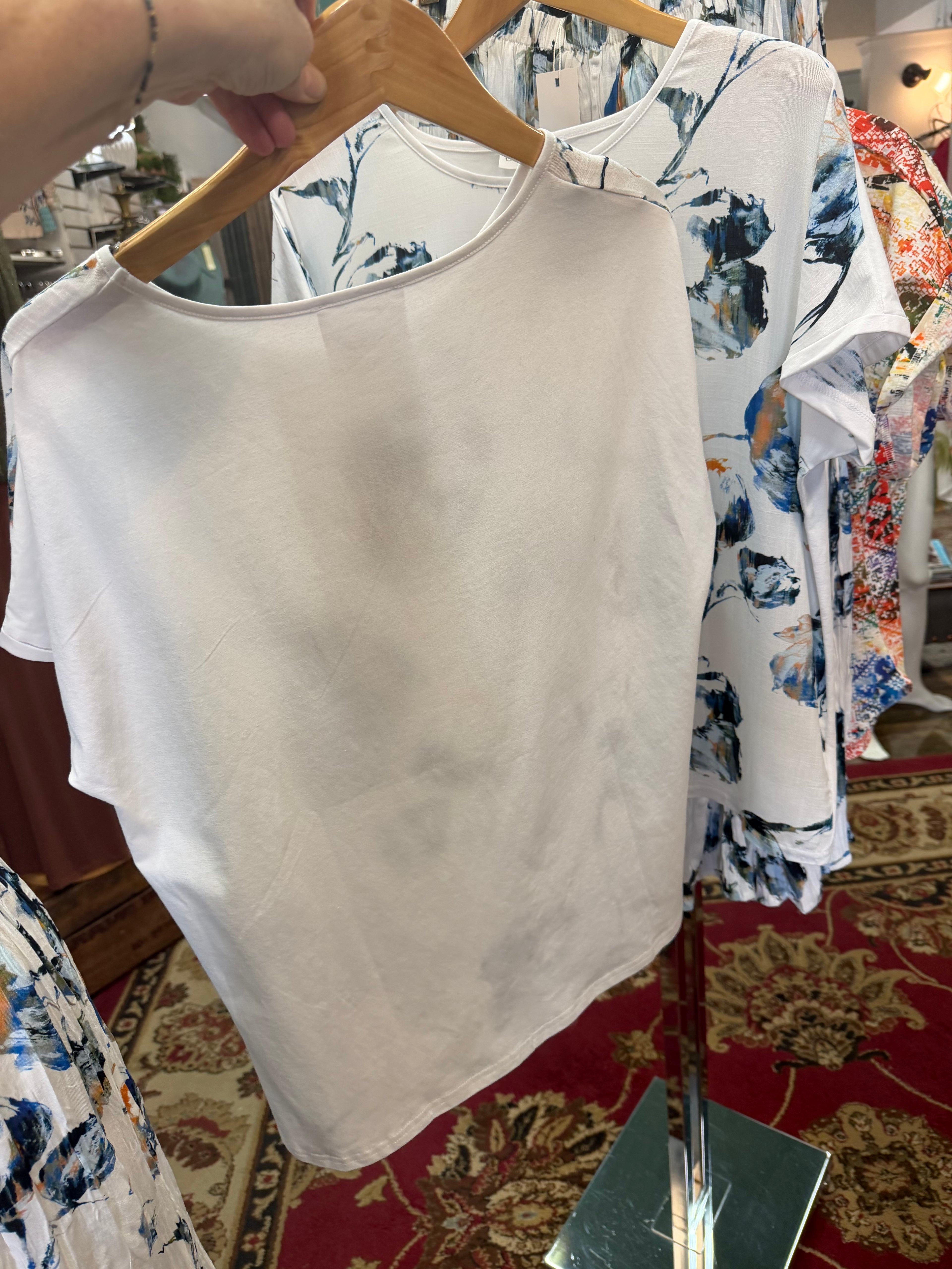 Blue & white print top