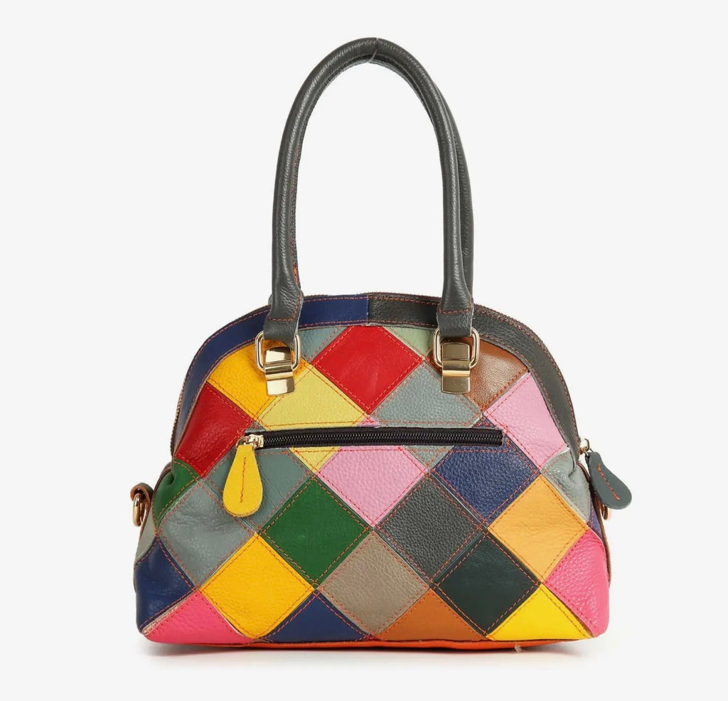 genuine leather colorful satchel handbag